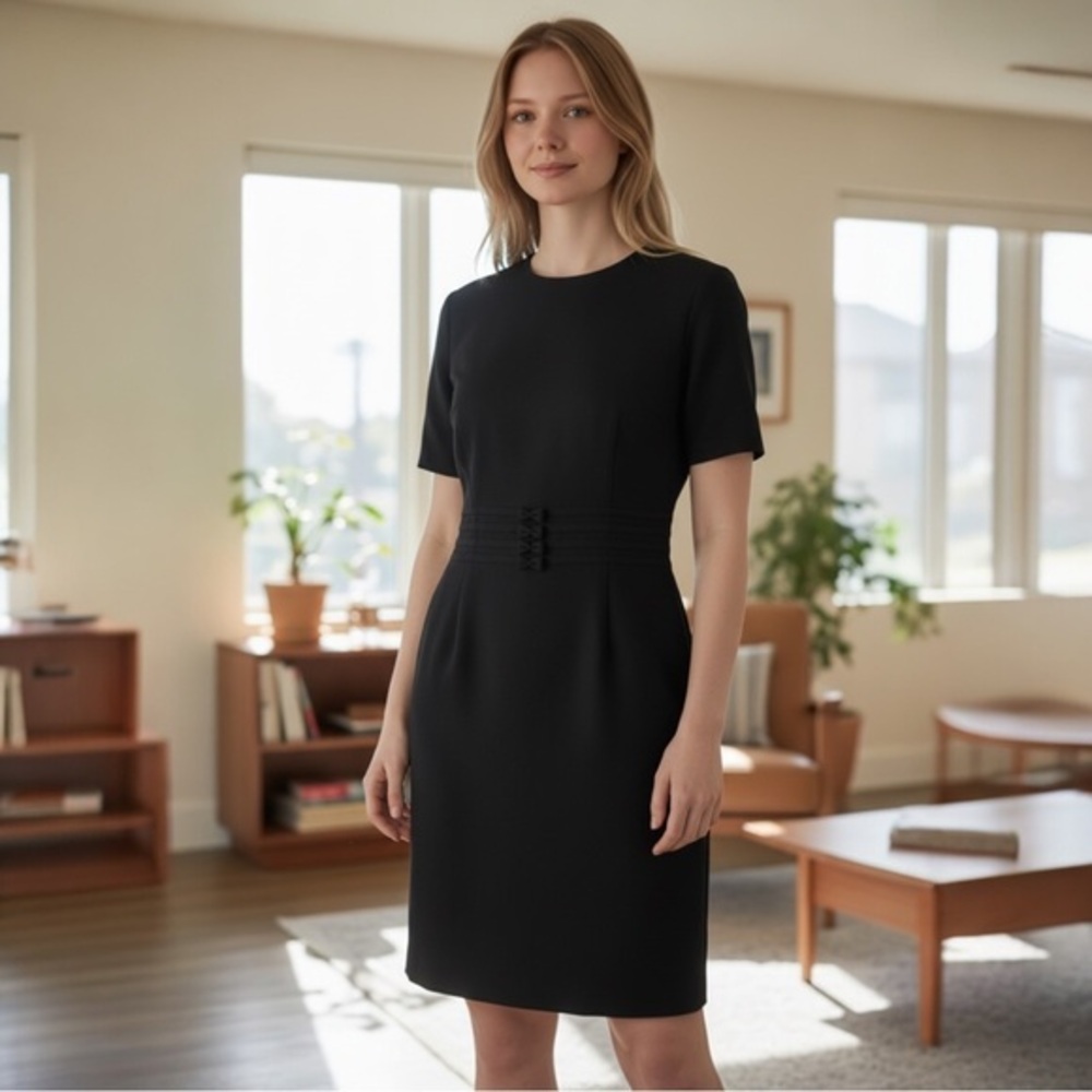 Classic Black Short-Sleeve Sheath Dress